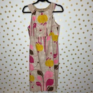 David Meister Retro Floral Belted Dress